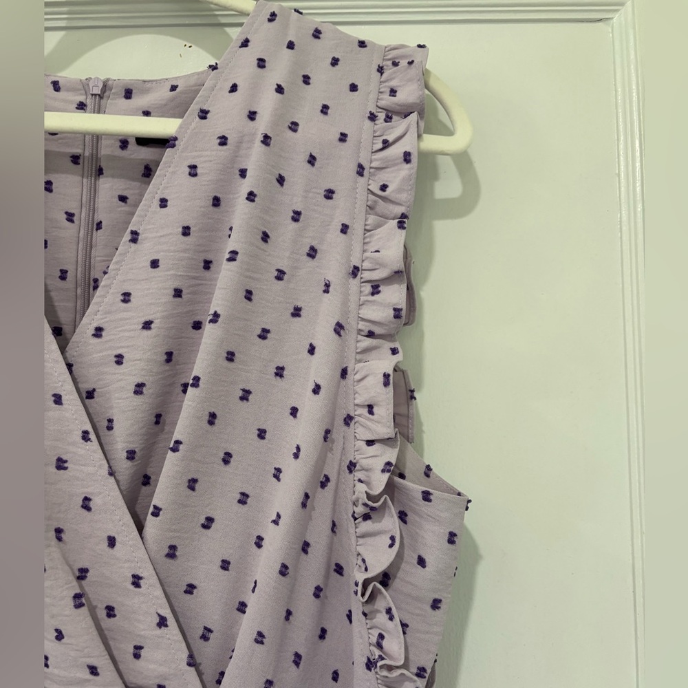 NWT Maggy London Lilac & Purple Polka Dot Midi Dress - Picture 2 of 11